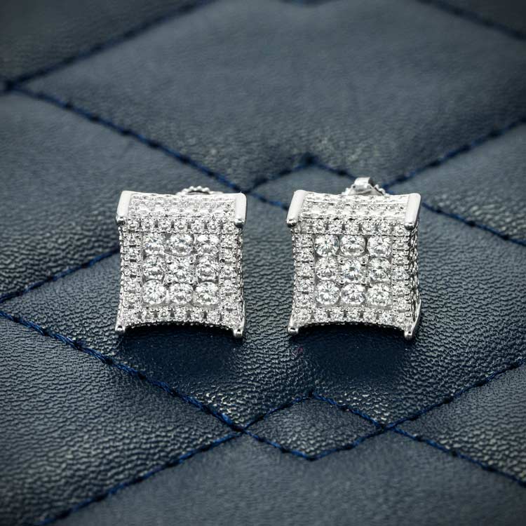 9MM Moissanite Square Cluster Earrings 14K Gold、mySite、hinf8tx79