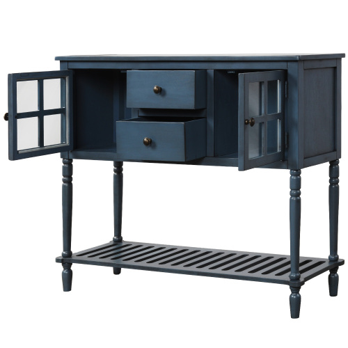 TREXM Sideboard Console Table with Bottom Shelf, Farmhouse Wood/Glass Buffet Storage Cabinet Living Room (Antique Navy)、、casual