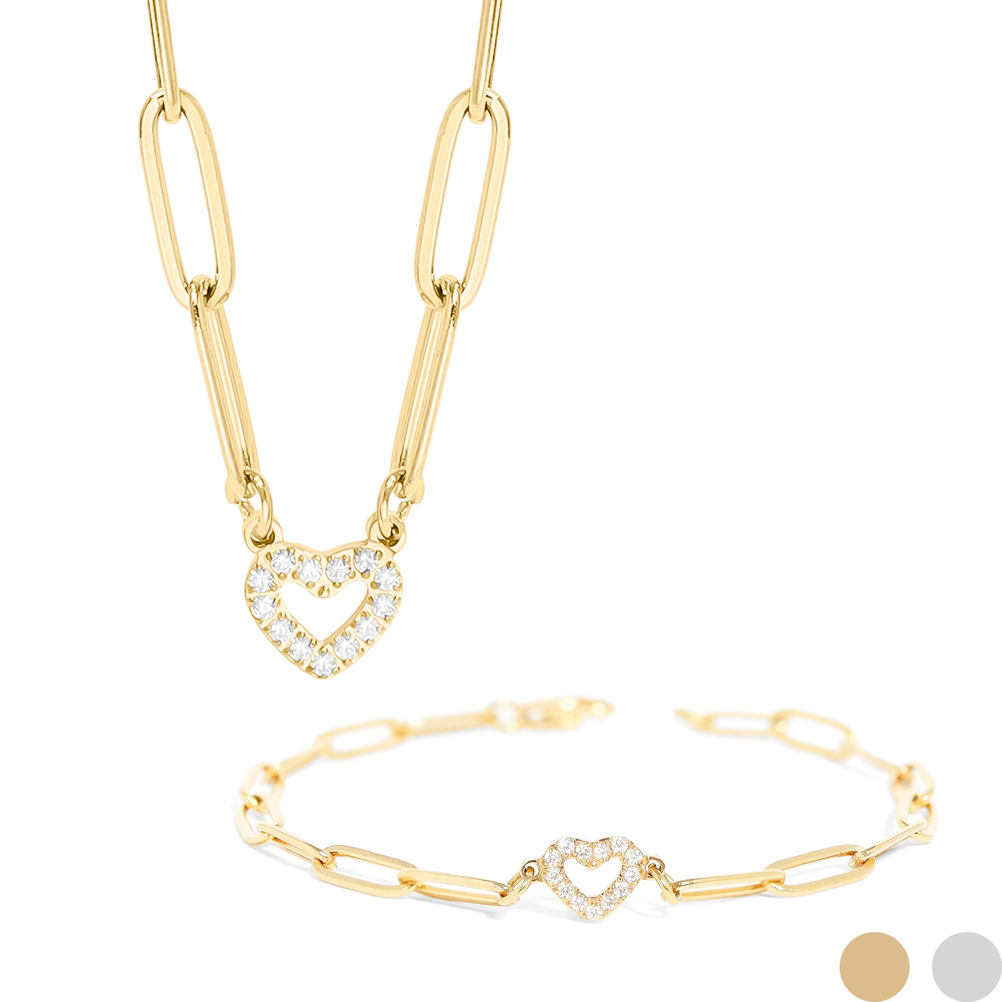 18K Gold PVD Stainless Steel Stone Heart Paperclip Chain Set / BND0064、mySite、dreamappss