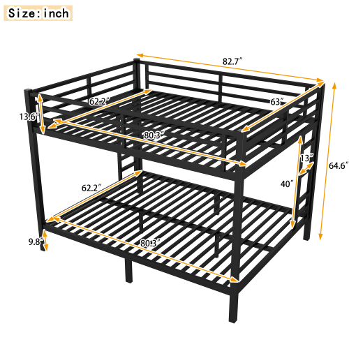 Metal Queen over Queen Bunk Bed for Teens and Adults,Space-Saving/Noise Reduced/No Box Spring Needed, Black、、casual
