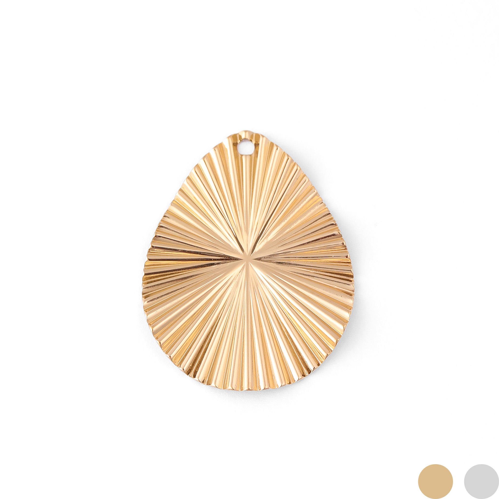 18K Gold PVD Stainless Steel Textured Sunburst Teardrop Charm / PDL0053、mySite、dreamappss