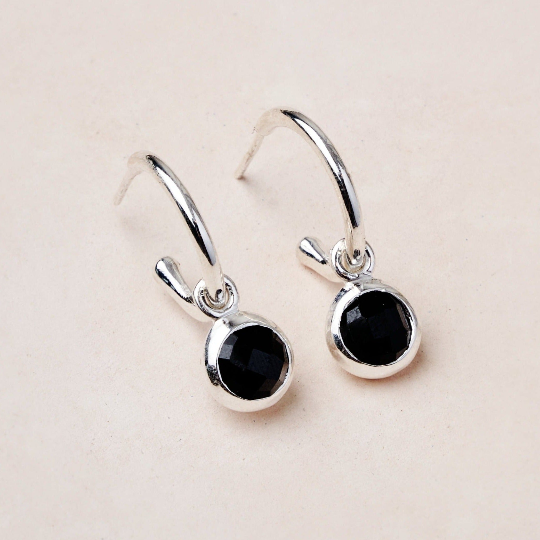 Black Tourmaline Silver or Golden Hoop Earrings、mySite、hinf8tx79