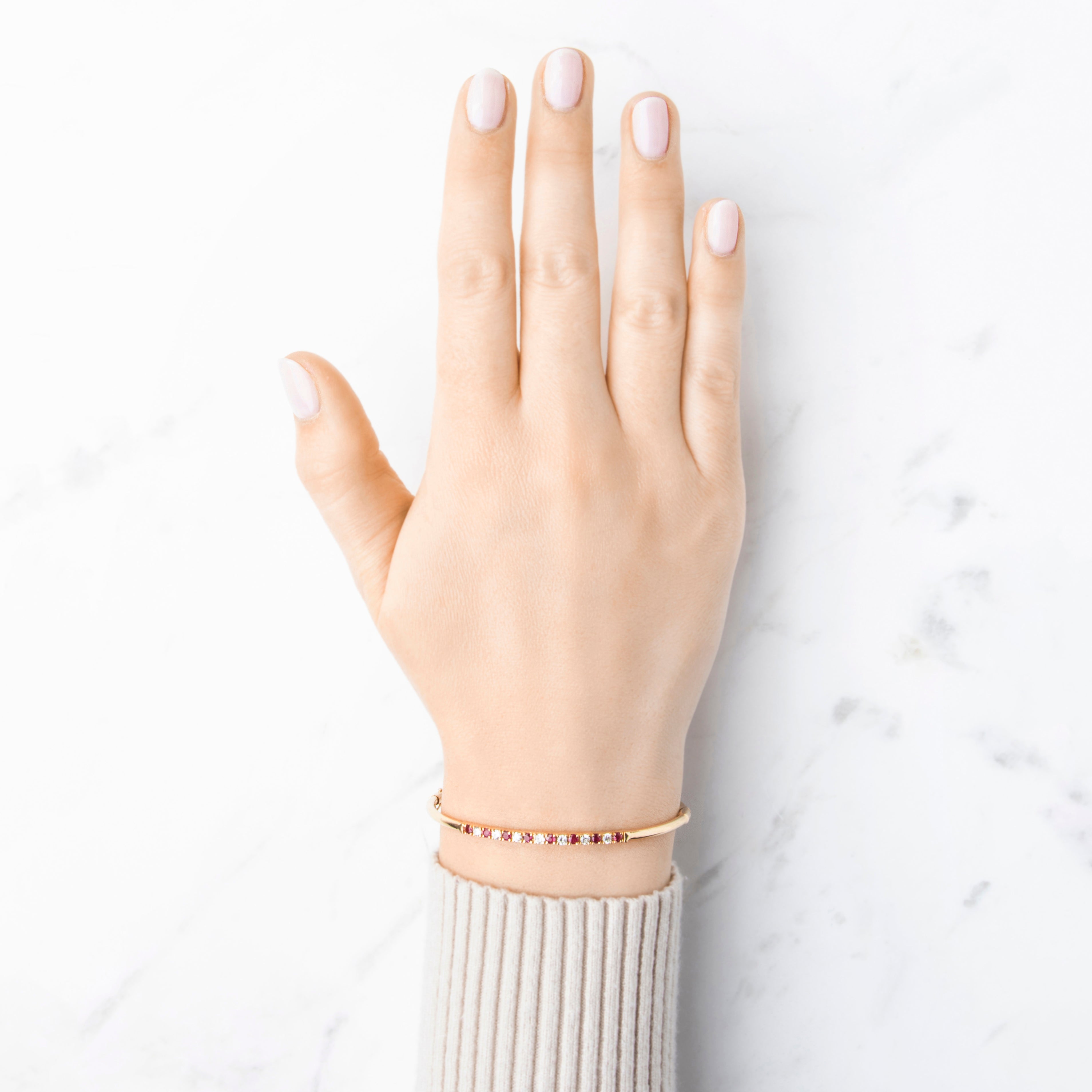 Vintage 14k Yellow Gold Ruby Diamond Alternating Hinged Bangle Bracelet 6.75、mySite、hinf8tx79