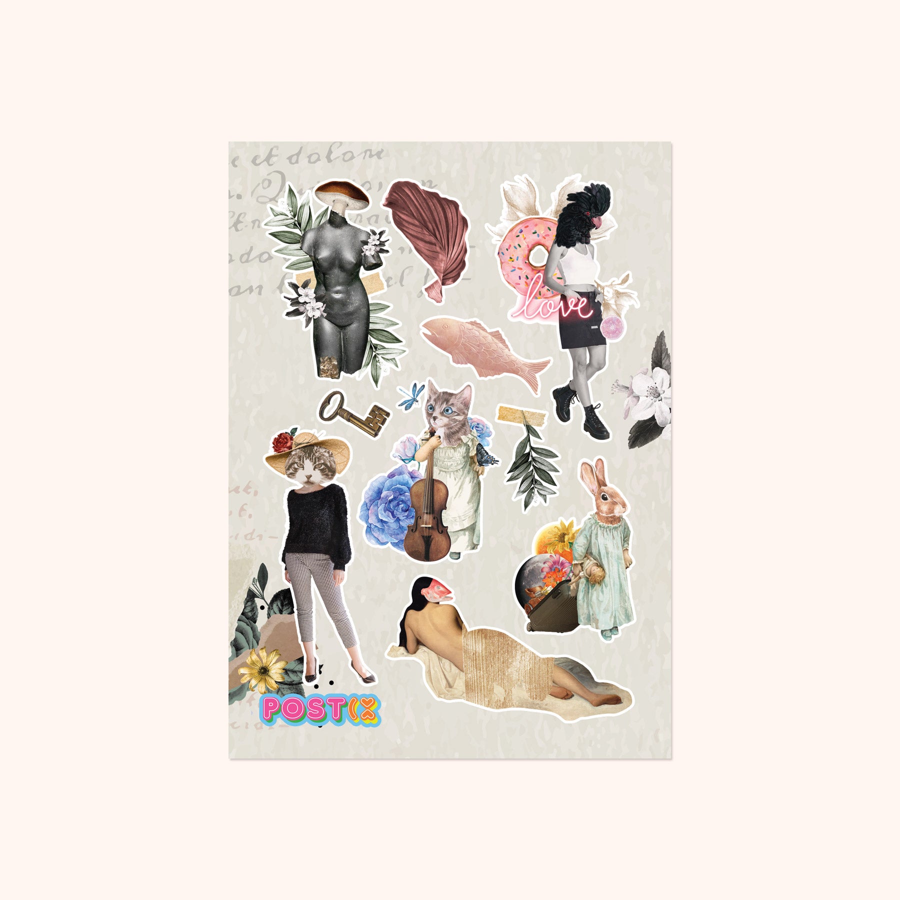  Quirky Vintage Collage Sticker Sheet、mySite、ghnorth