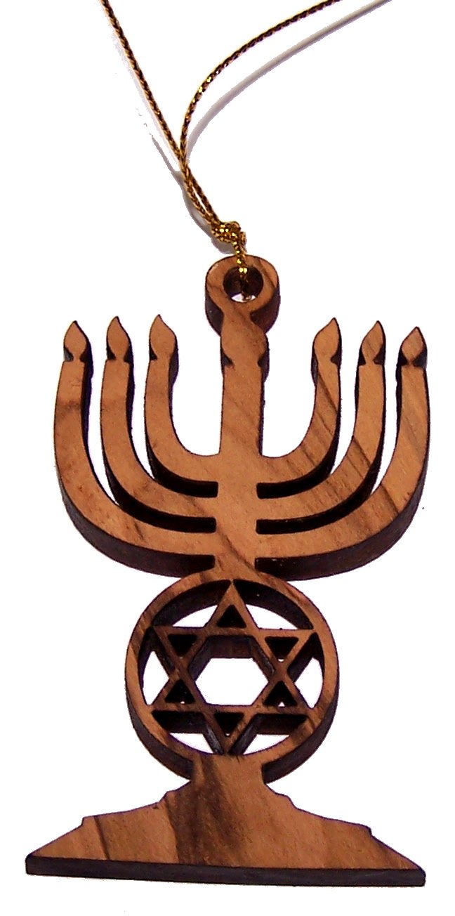  Holy Land Market Olive Wood Menorah with Star of David Ornament/Laser Large Pendant、mySite、elrpsem3k
