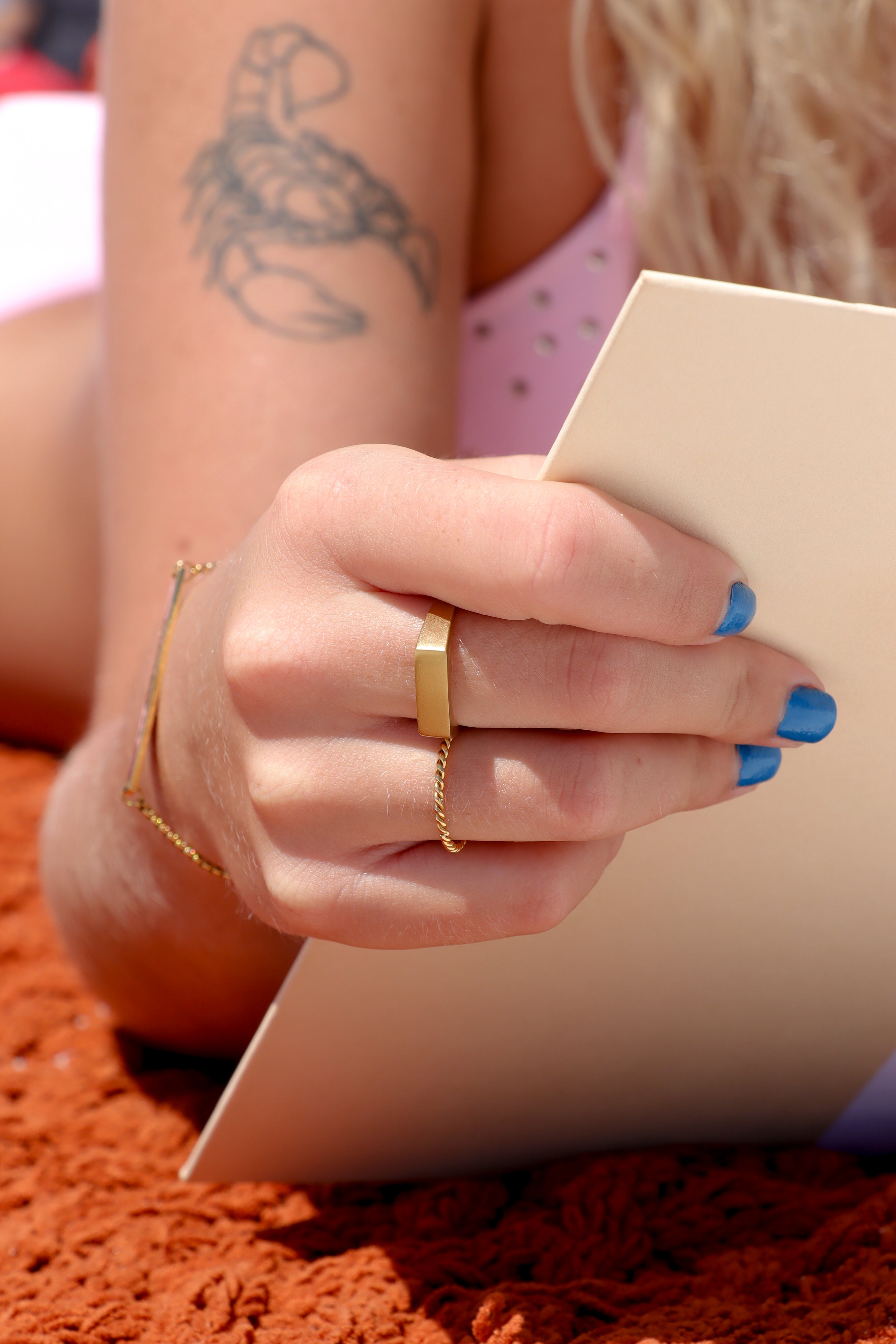 18K Gold PVD Stainless Steel Blank Engravable Rectangle Signet Ring / ESR0002、mySite、dreamappss