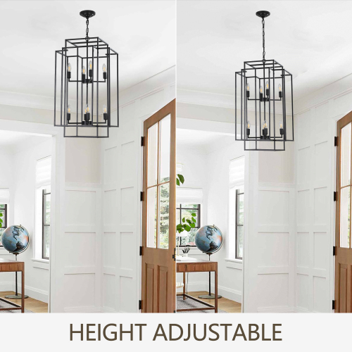 (Same as W1340142524/L1018-G) 18" Modern 8-Light Black Gold Geometric Pendant Chandelier, Industrial Metal Frame, Adjustable Hanging Light for Living Room, Dining Room, Kitchen (No Bulbs)、、eastwooduniform
