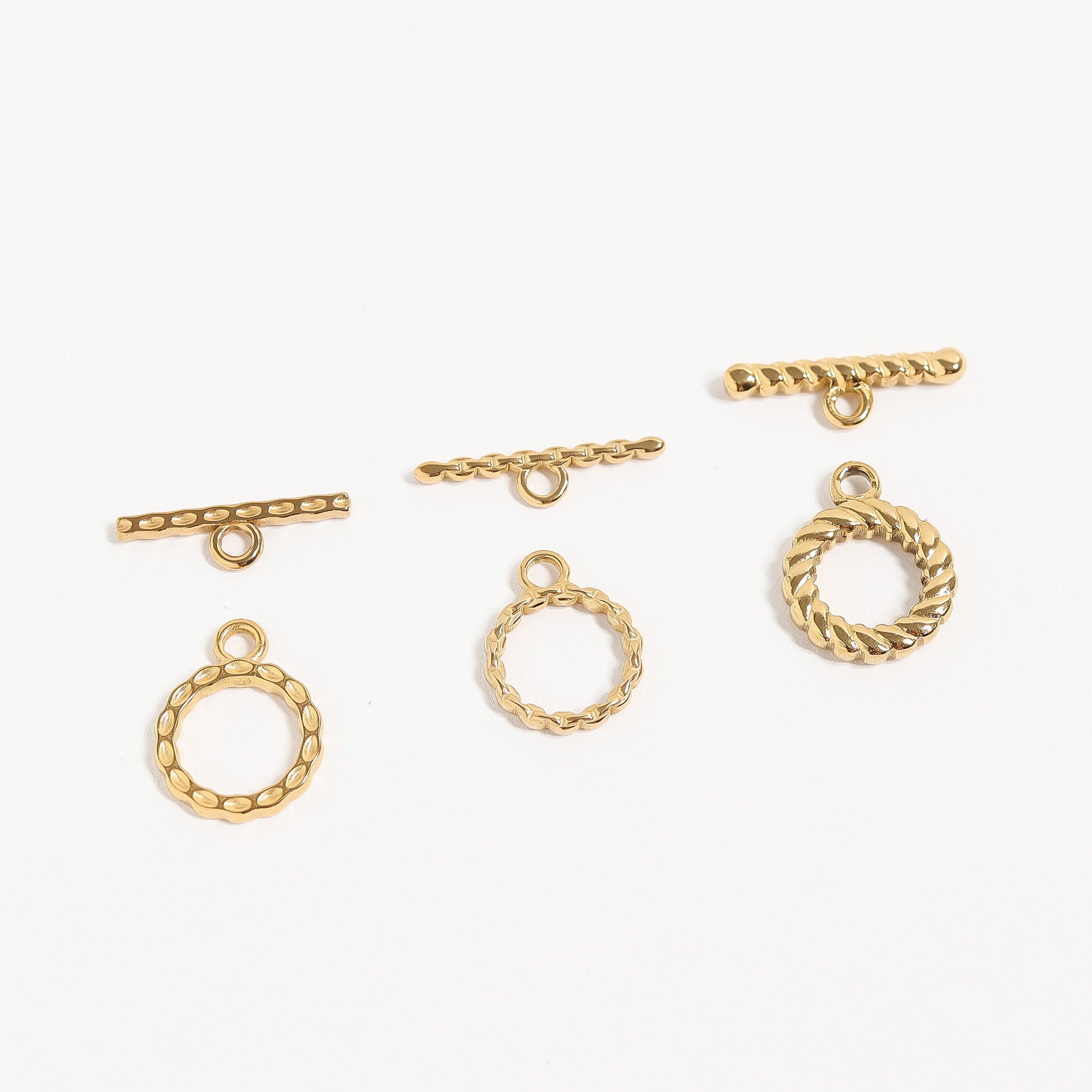 18K Gold PVD Stainless Steel Textured Circle Toggle Clasp / ENC0048、mySite、dreamappss