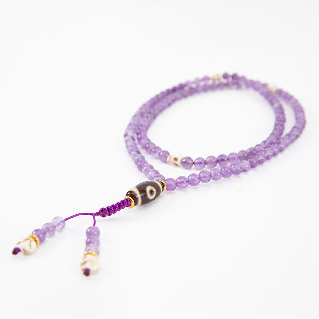 Dzi, Skull & Amethyst Mala Necklace、mySite、topwebapps