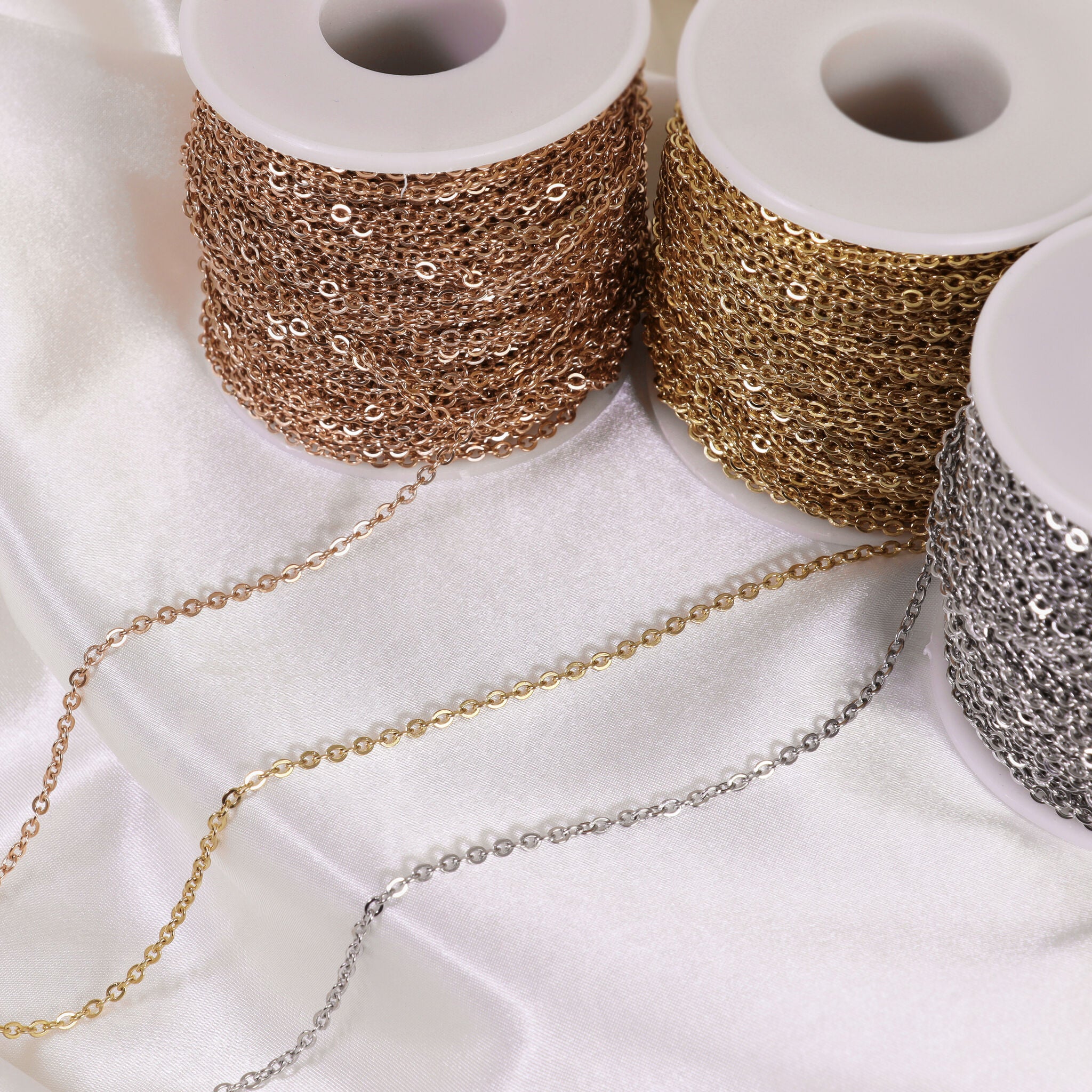 2.5mm 18K Gold PVD Stainless Steel Oval Loop Permanent Jewelry Chain By The Foot / SPL1010、mySite、dreamappss