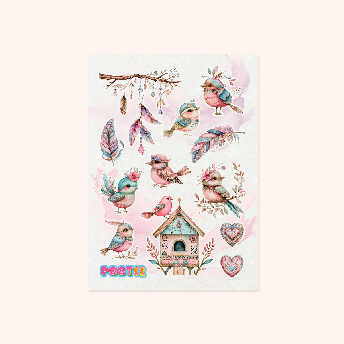  Bohemian Birds Glitter Sticker Sheet、mySite、ghnorth