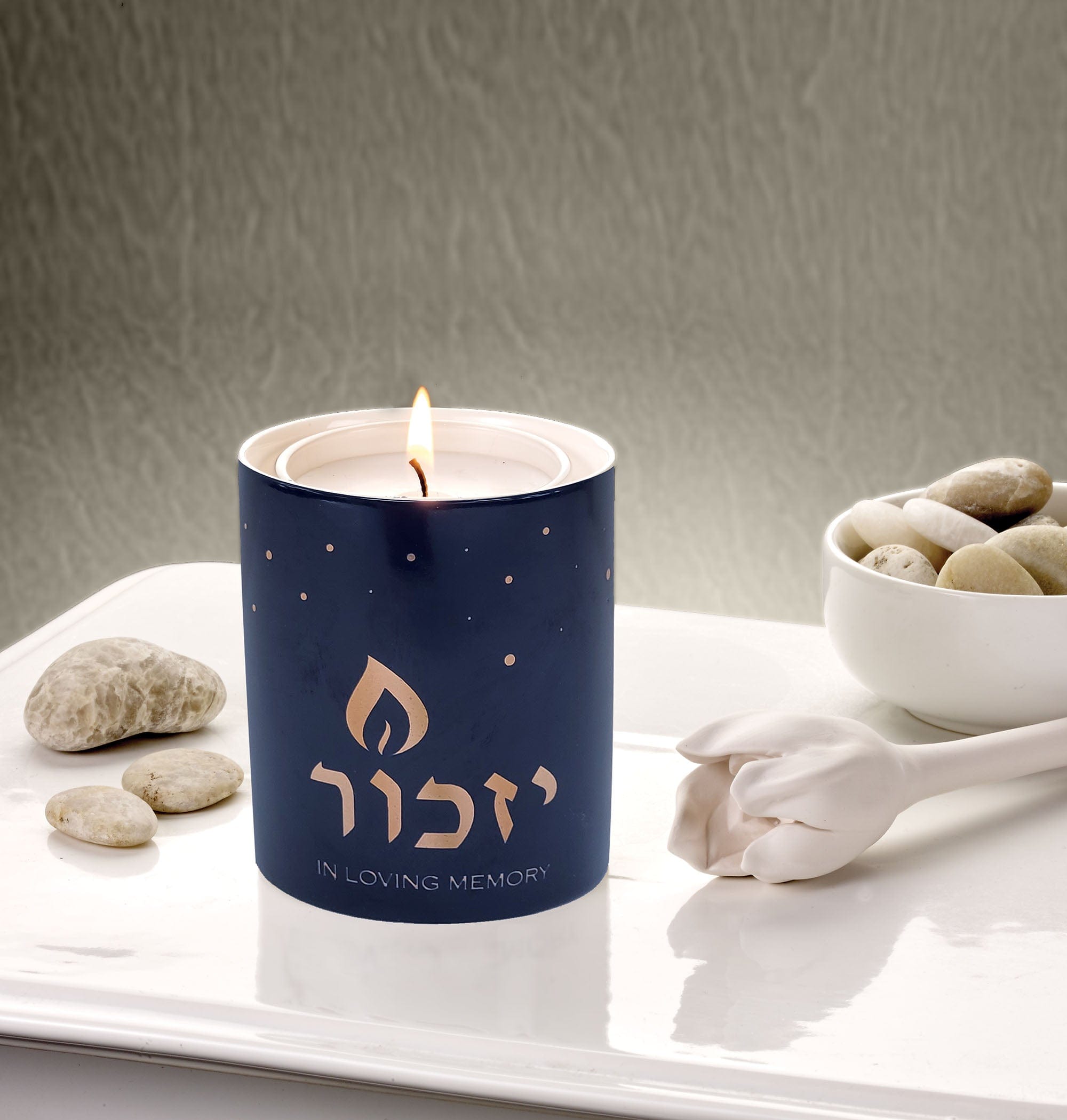 Ceramic Yahrzeit Memorial Candleholder - Blue and Gold、mySite、topwebapps