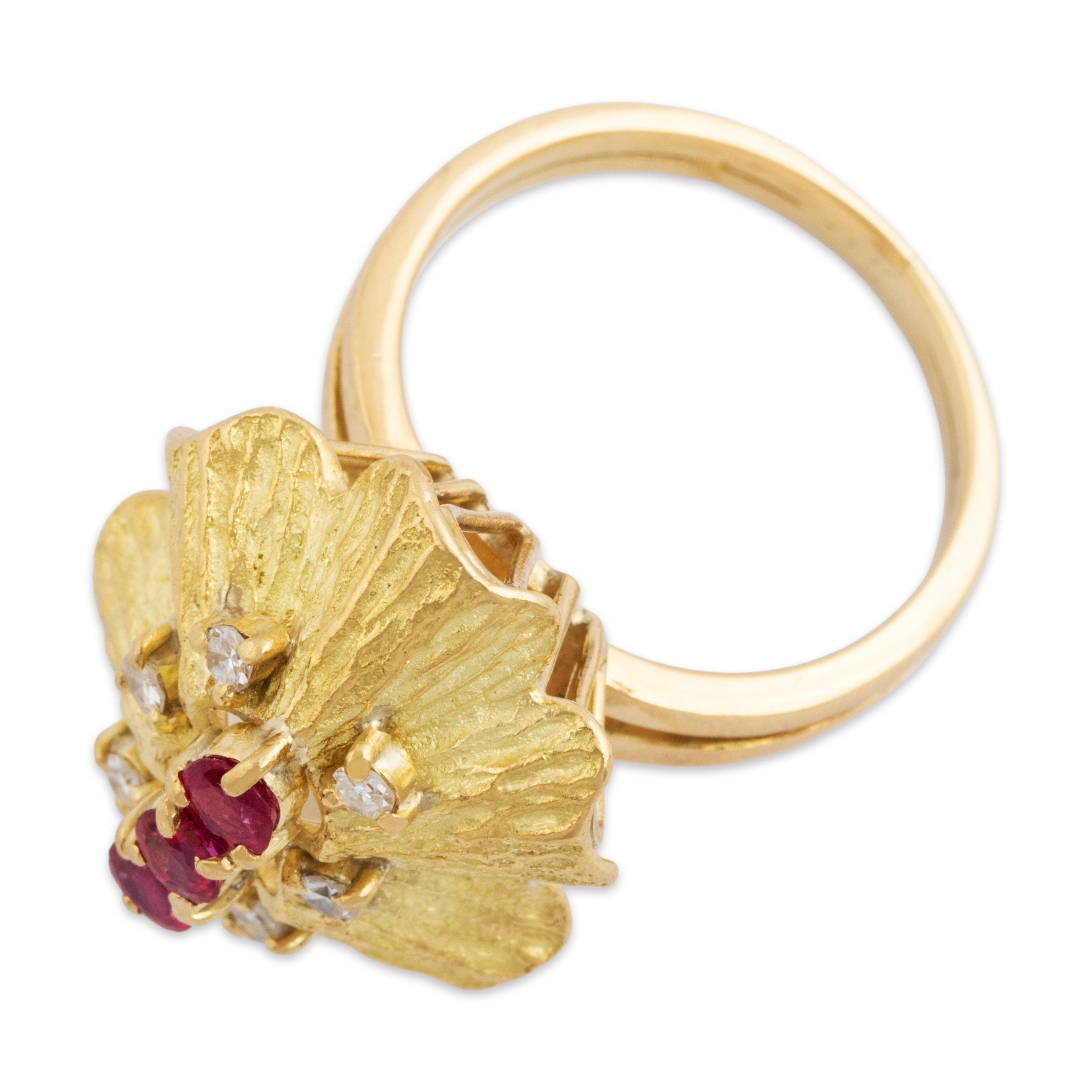 Vintage 18k Yellow Gold Ruby Diamond Bold Floral Cocktail Ring 5.75、mySite、hinf8tx79
