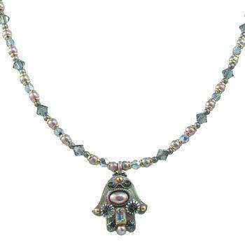 Michal Golan Soft Pearl and Crystal Hamsa Necklace、mySite、topwebapps