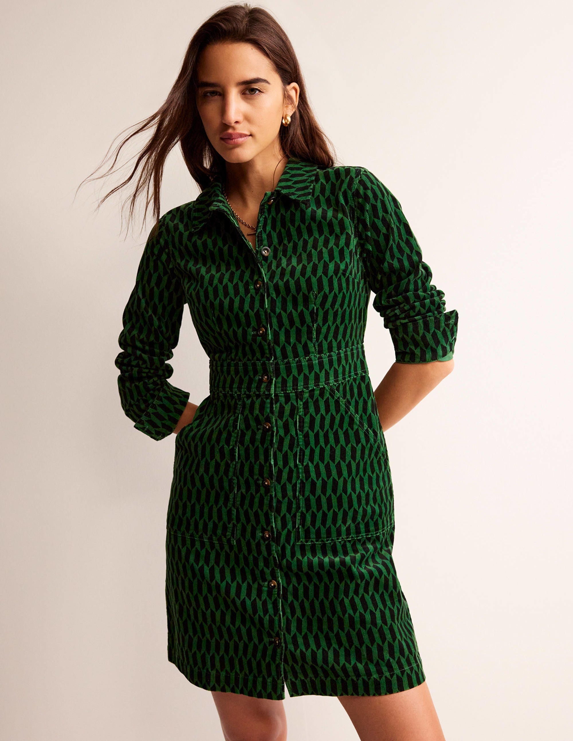  Flora Cord Shirt Dress-Amazon Green, Block Tile、mySite、ashleygrahame