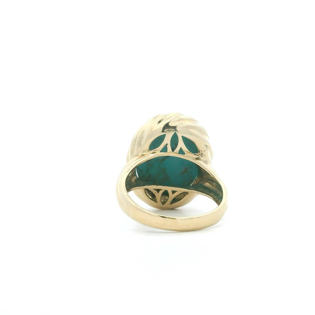 Estate 14K Yellow Gold CabachonTurquoise Solitaire Ring、mySite、botmansion