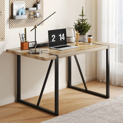 Rustic Industrial Rectangular Wood Dining Table For 4-6 Person, With 1.5" Thick Engineered Wood color Tabletop and Black Metal Legs,Desk For Kitchen Dining Living Room, 55.1" x 31.4"x 29.9"1529W115172、、casual