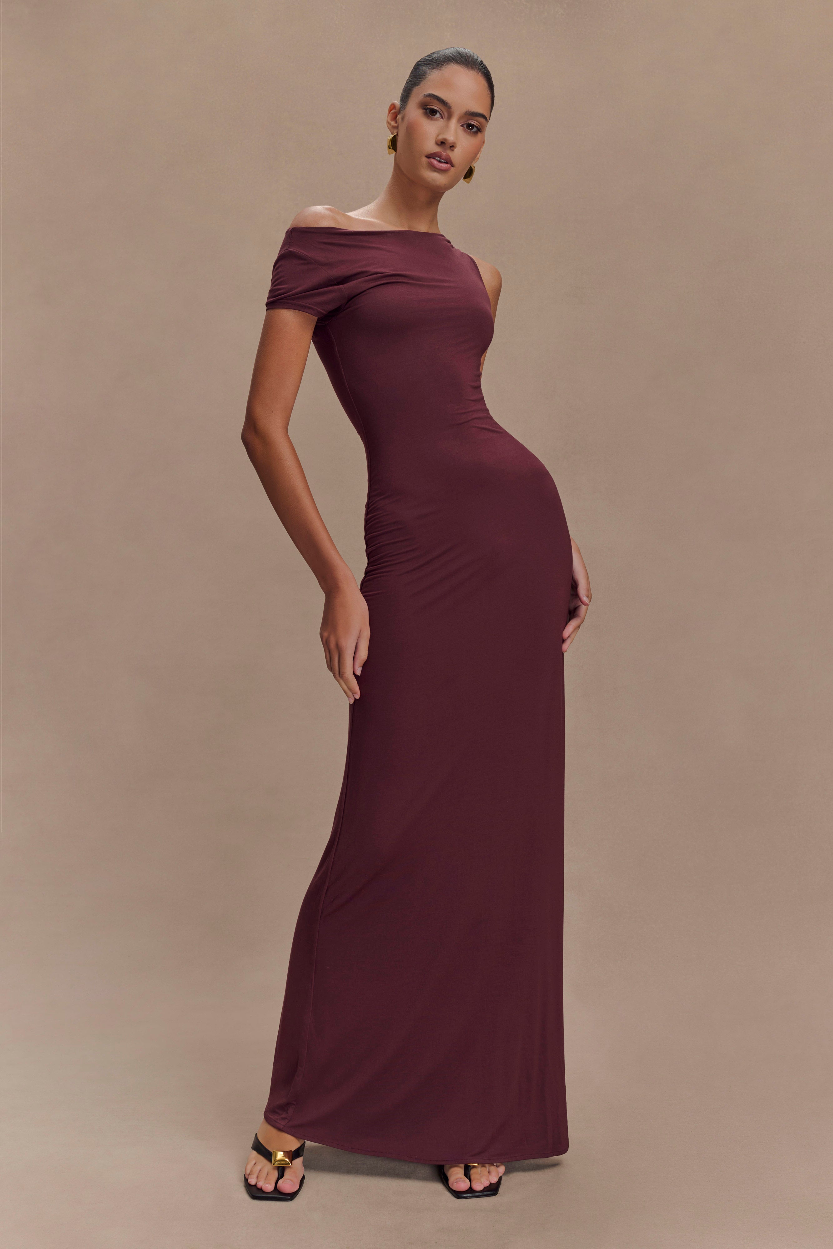Tamsin Short Sleeve Modal Maxi Dress - Mahogany、mySite、solidvoid