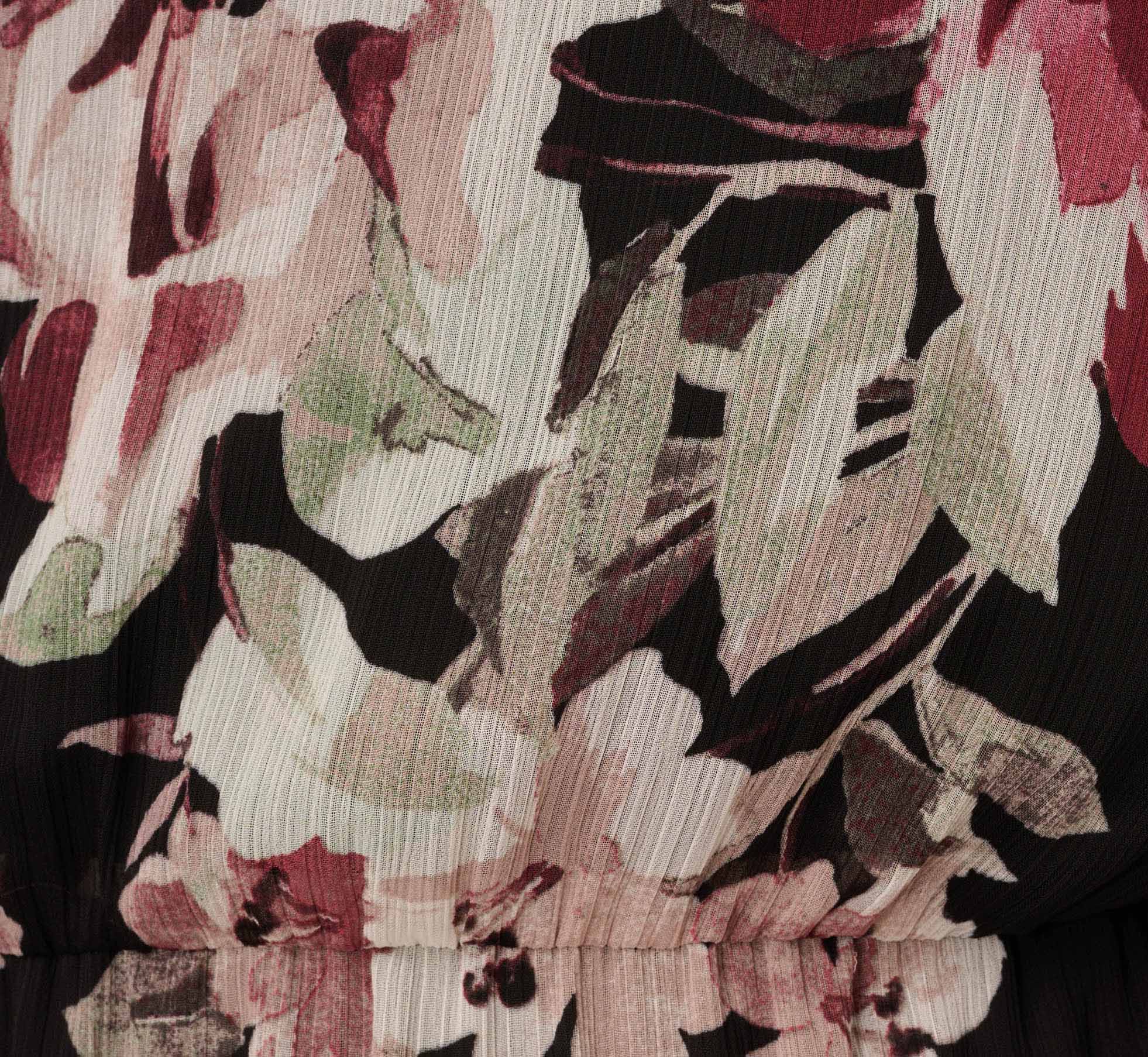 Plus Size Floral Chiffon Dress With Three Quarter Length Sleeves In Black Multi、mySite、solidvoid