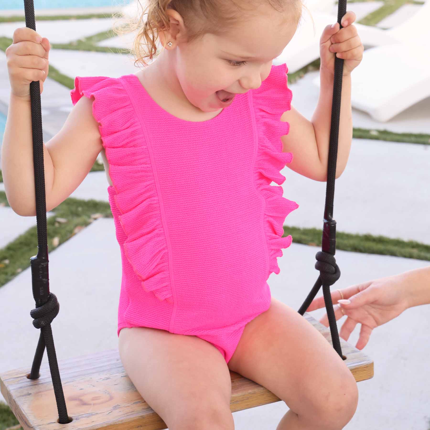  Double Ruffle Crinkle One-Piece | Neon Pink、mySite、layawaytickets