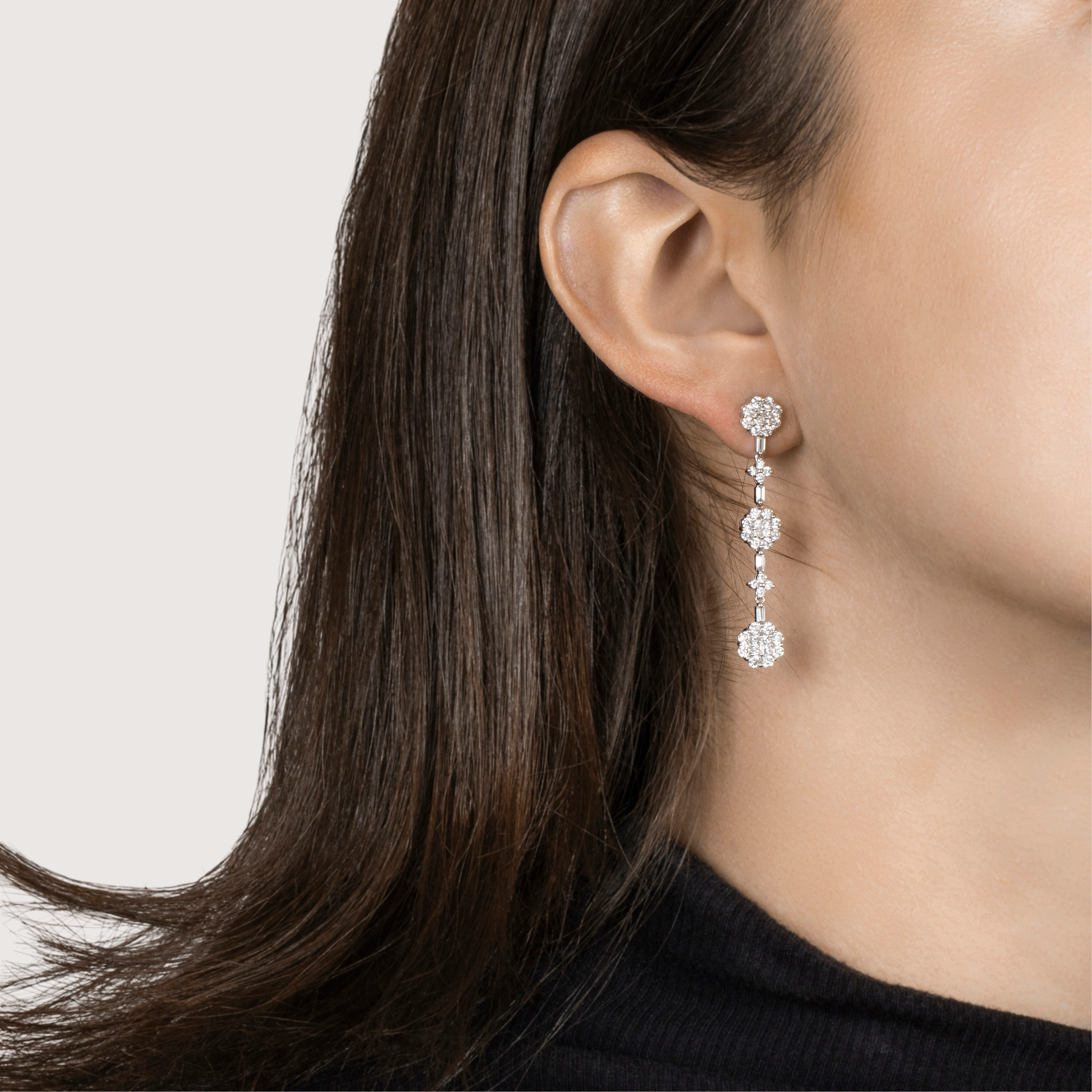 Vintage 18k White Gold 2.7cttw Diamond Dazzling Floriform Earrings、mySite、hinf8tx79