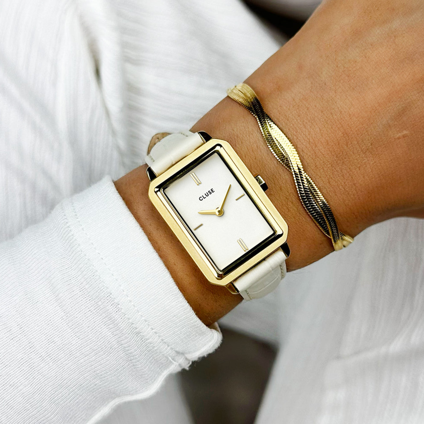  Strap 14 mm Leather Marshmallow Croco, Gold Colour