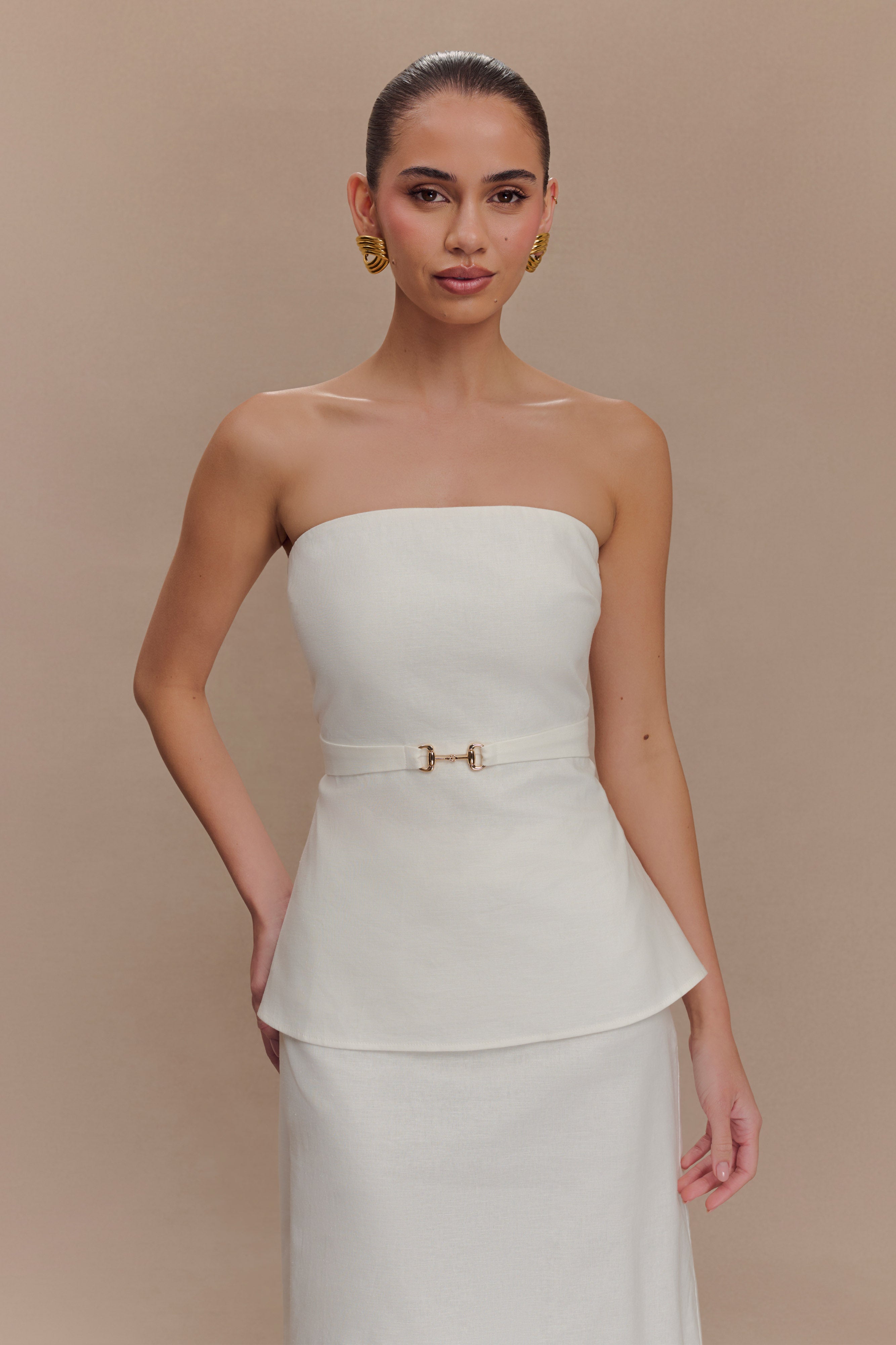 Dora Strapless Linen Top - Ivory、mySite、solidvoid