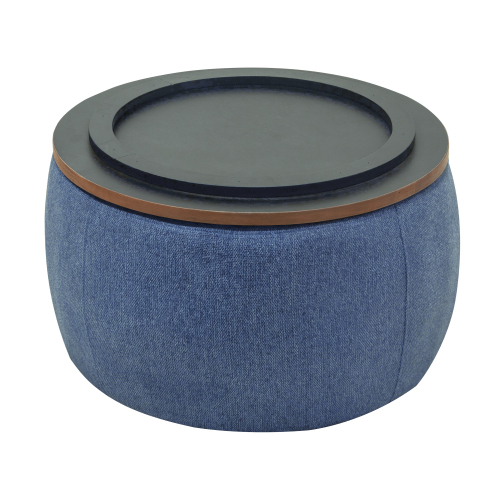 Round Storage Ottoman, 2 in 1 Function, Work as End table and Ottoman, Grey (25.5"x25.5"x14.5")、、casual