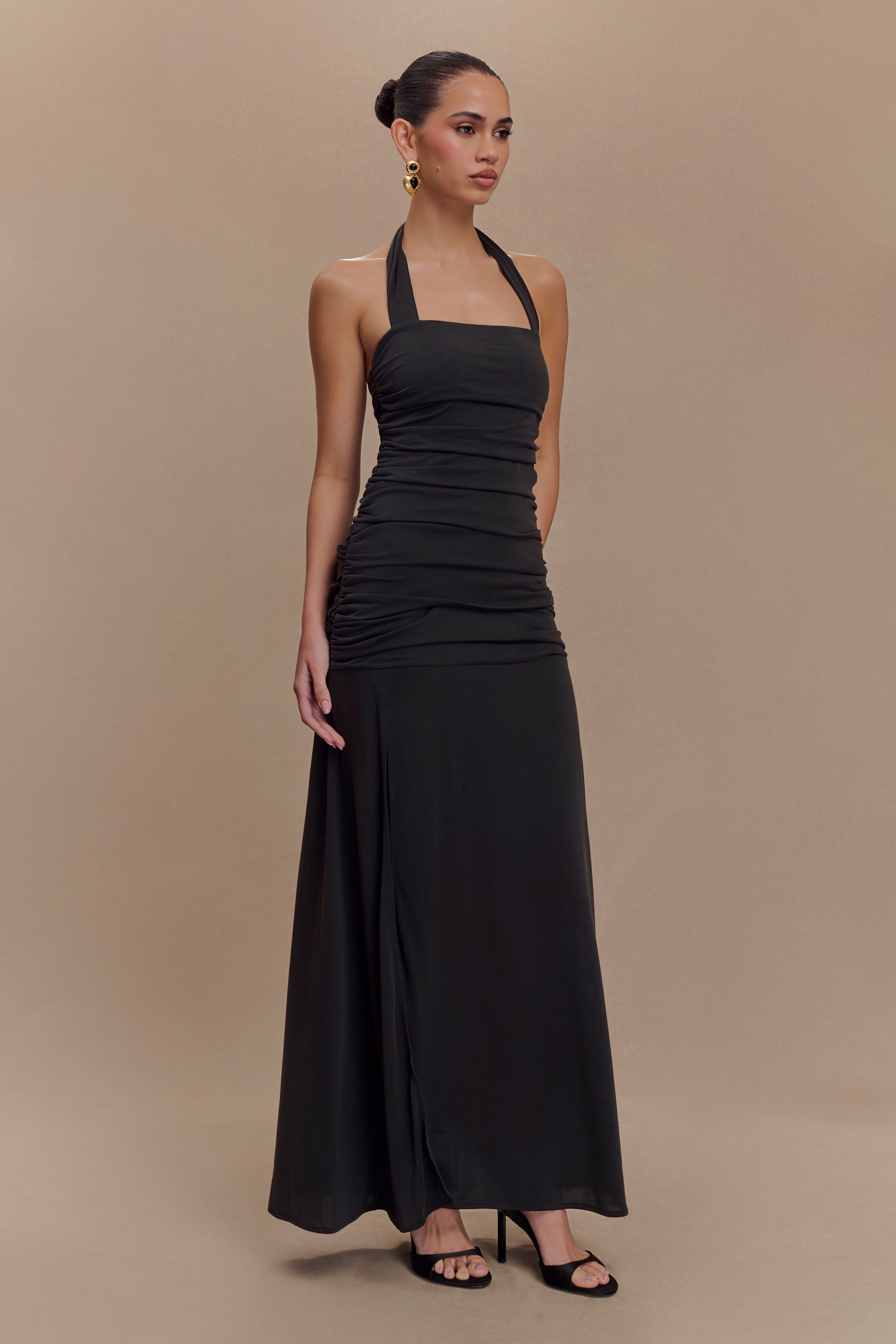 Bentley Peached Jersey Halter Maxi Dress - Black、mySite、solidvoid