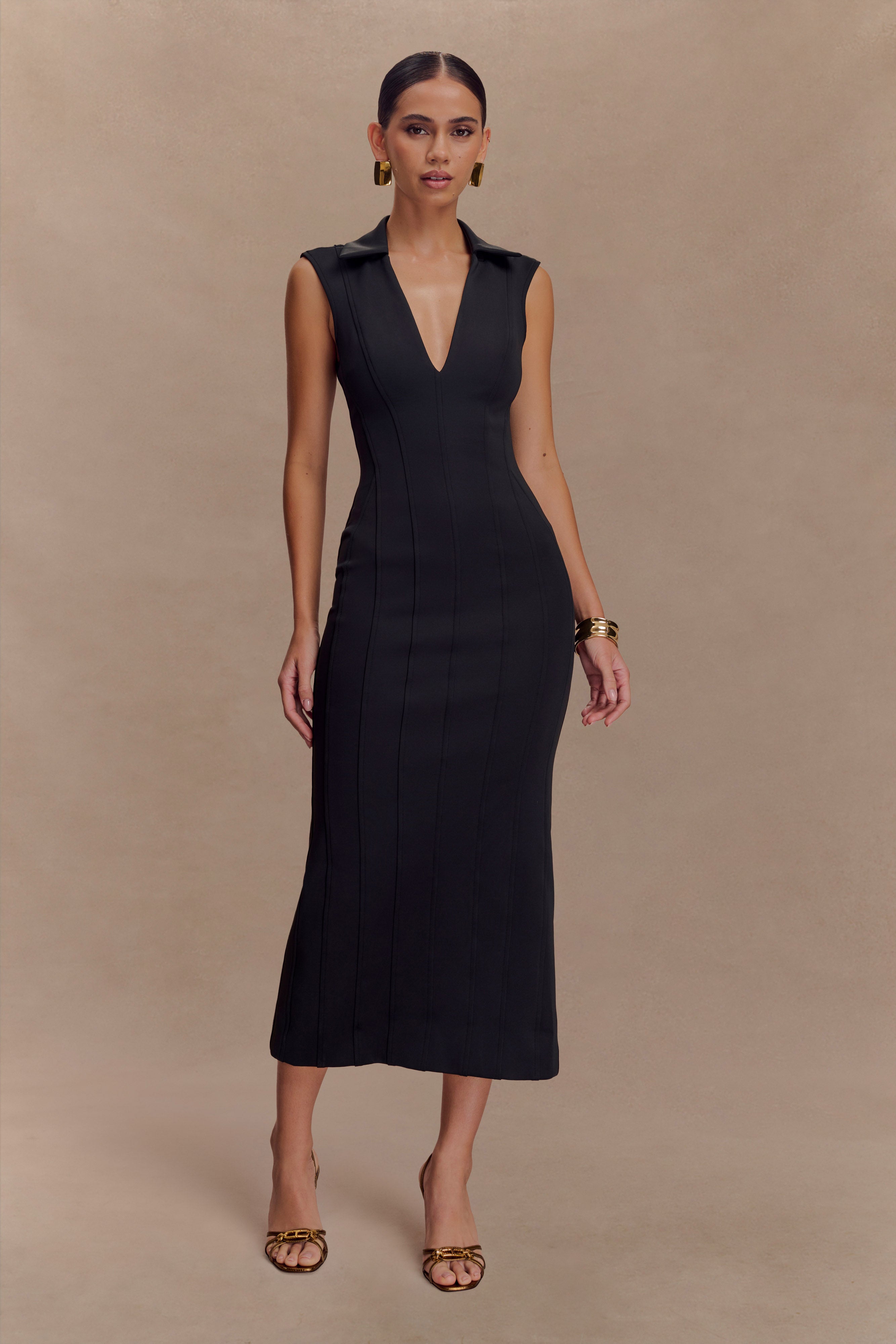 Keagan Sleeveless Midi Dress - Black、mySite、solidvoid