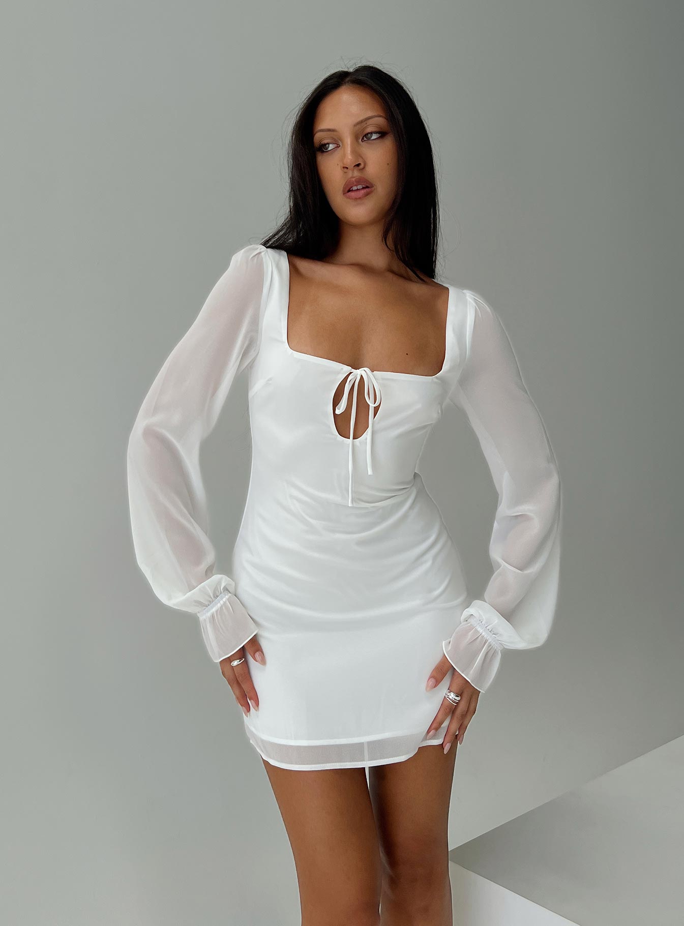 Bayford Long Sleeve Mini Dress White、mySite、solidvoid