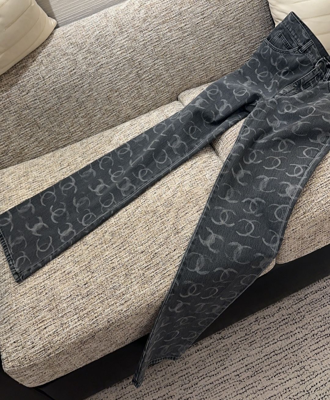 Chanel CC Printed Embroidered Denim Logo Jeans、mySite、garminoutage.com