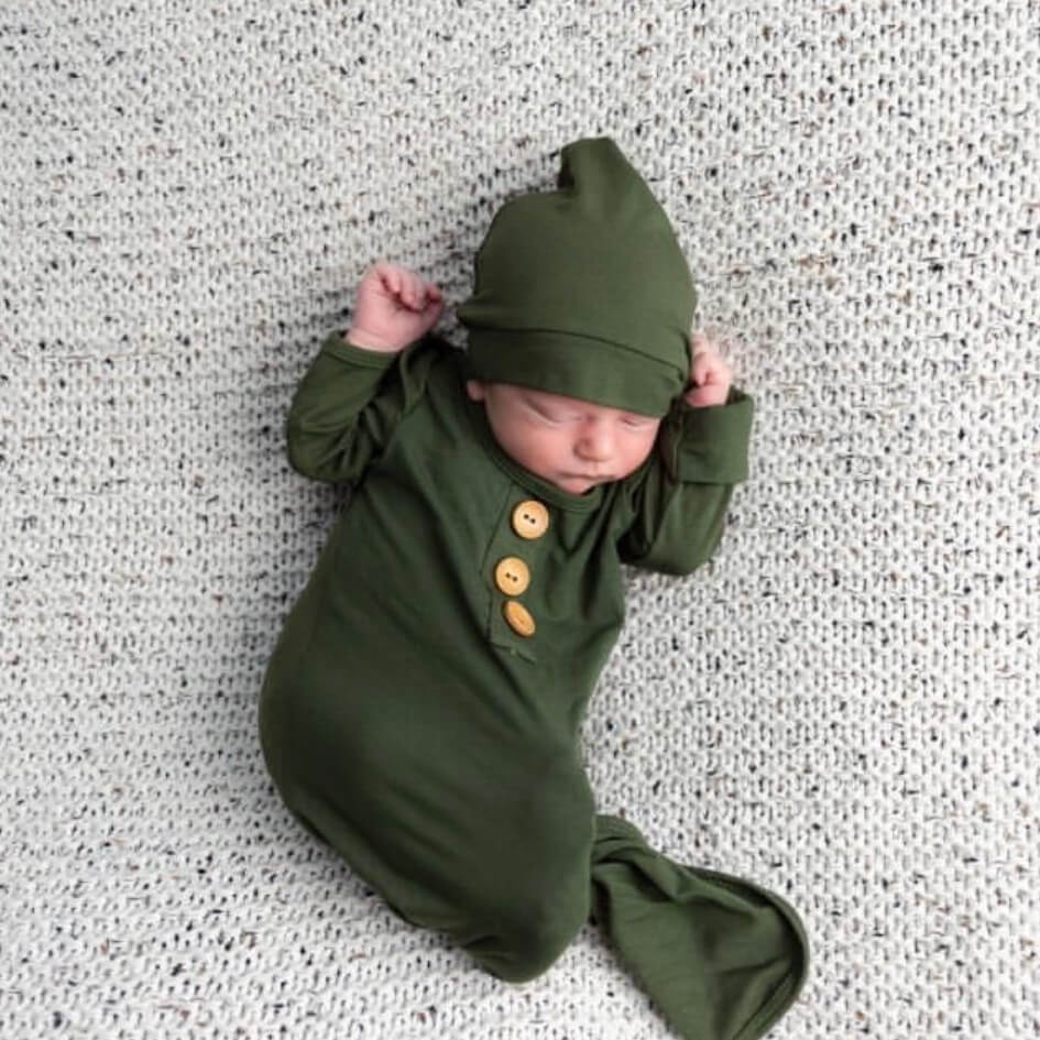  Solid Olive Bamboo Baby Knot Gown & Hat、mySite、layawaytickets