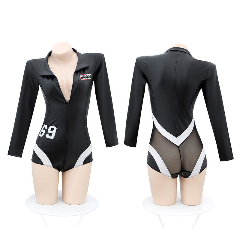 Bad Kitty Double Zipper PVC Stretch Leather Bodysuit | Open Crotch | Free Size、mySite、bottomscart