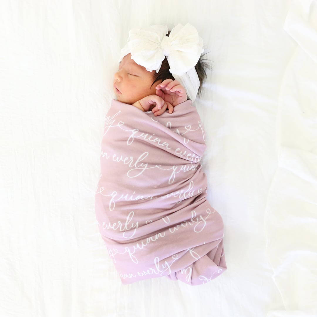  Personalized Light Mauve Baby Name Swaddle Blanket - Heart Script、mySite、layawaytickets