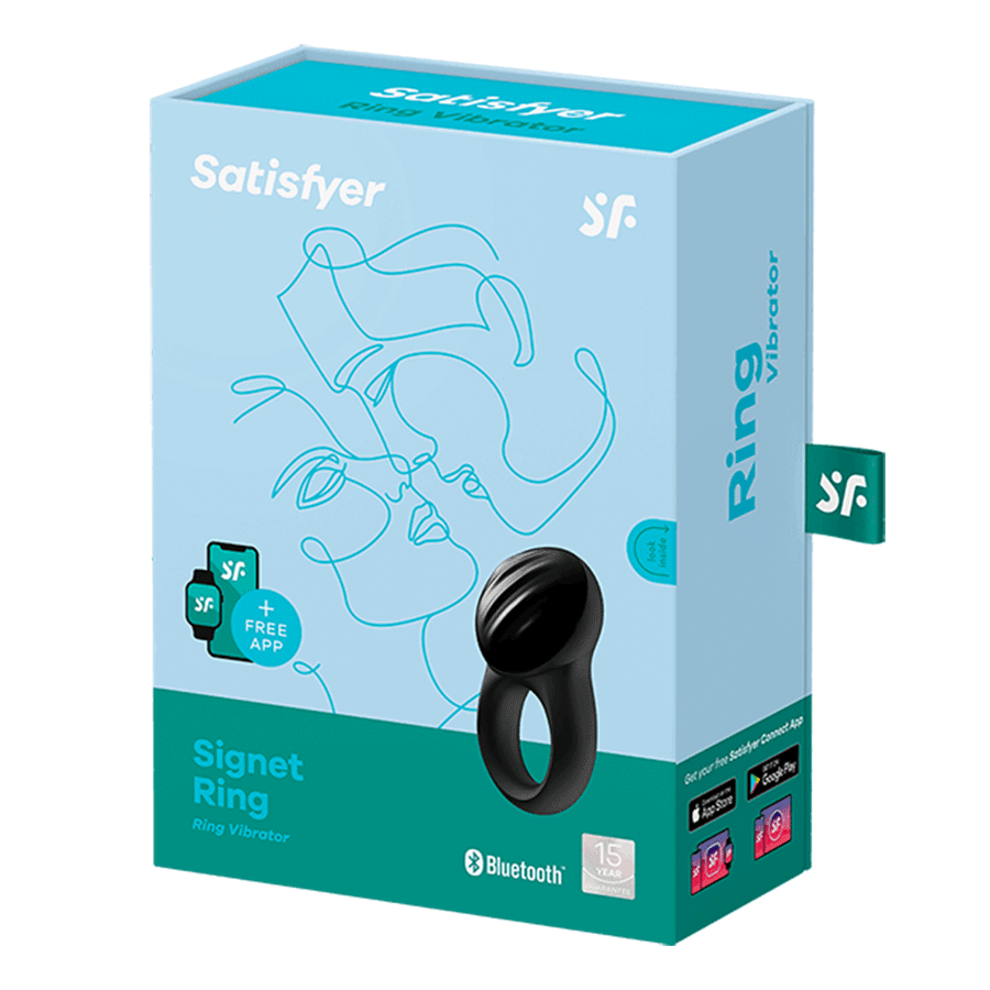 Satisfyer Signet Black Silicone Vibrating Cock Ring with App Control、mySite、bottomscart