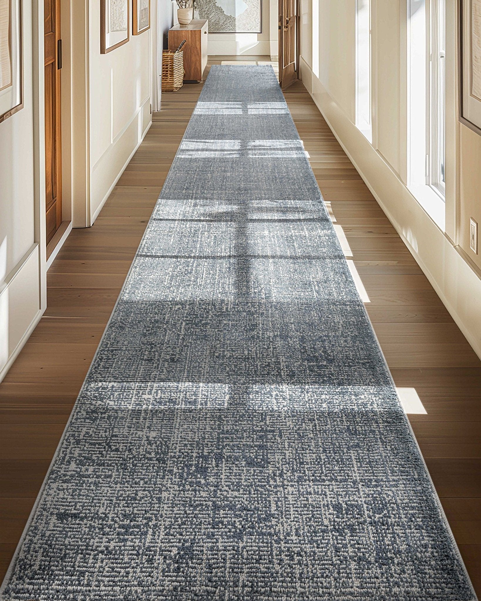 Custom Size Hallway & Stair Runner - Como Dark Blue Choose Your Width x Choose Your Runner Length- Made to Order Runner - Ultra-Soft, Tweed Tonal Colors - Looped Pile、mySite、gigharbornorthrealestate