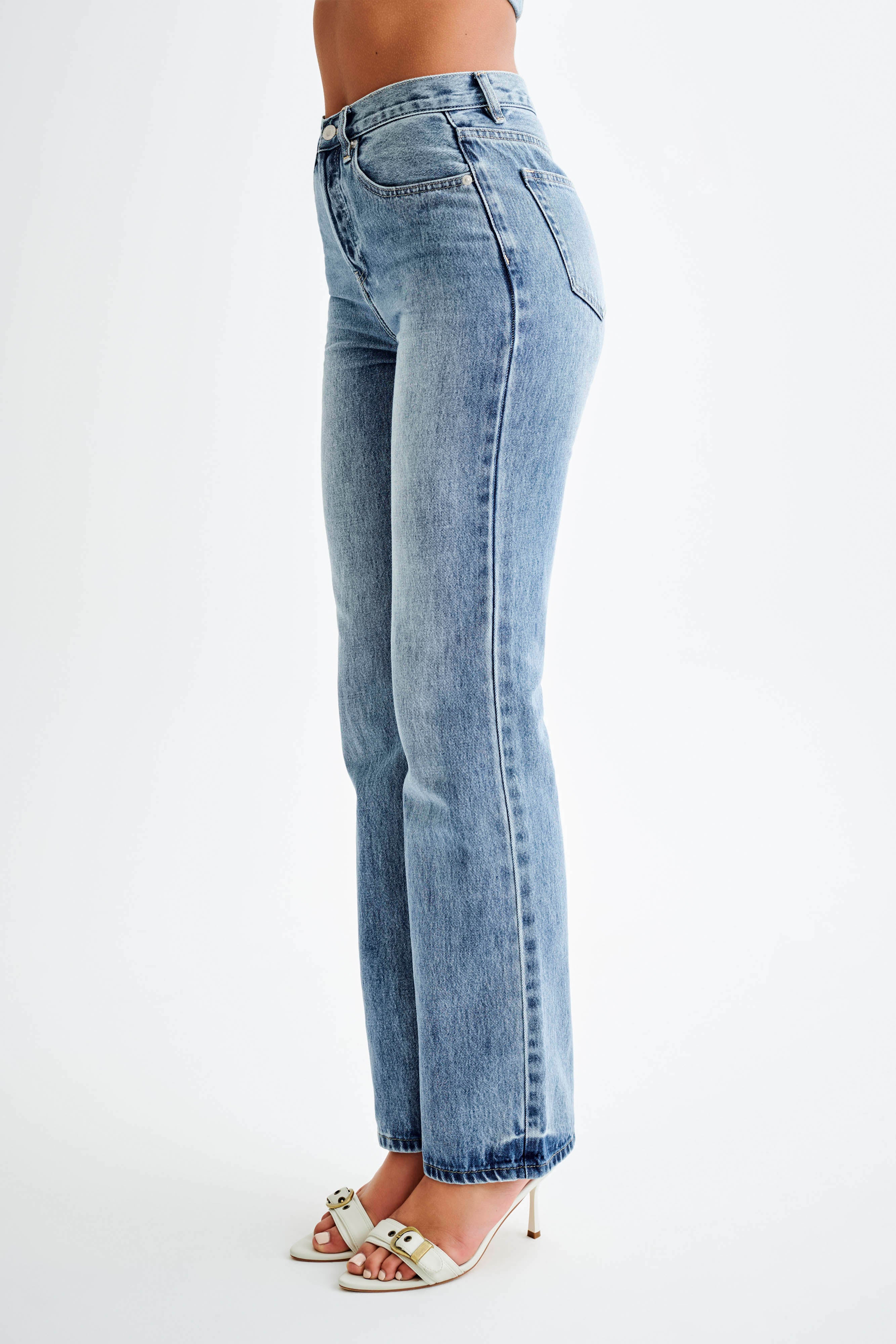 Janine High Waisted Straight Leg Jeans - Washed Mid Blue、mySite、solidvoid