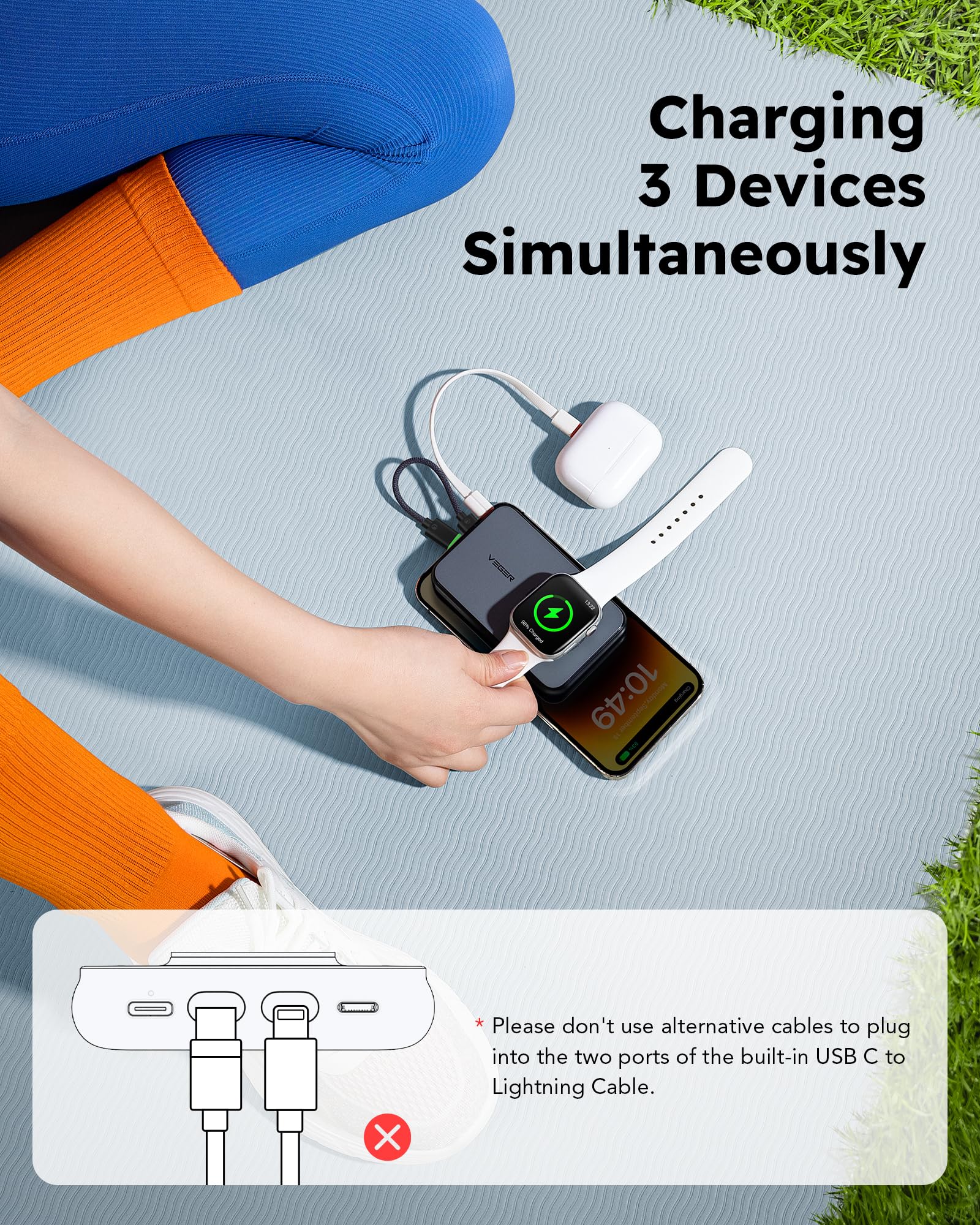 10000mAh Portable Charger with Built in Cable (Removable)、mySite、fannypackpong