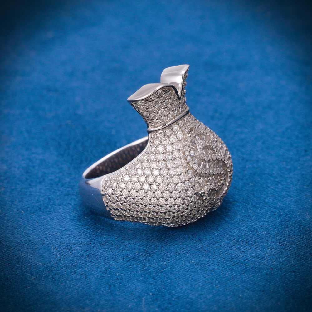 Moissanite Money Bag Ring 14K White Gold、mySite、hinf8tx79
