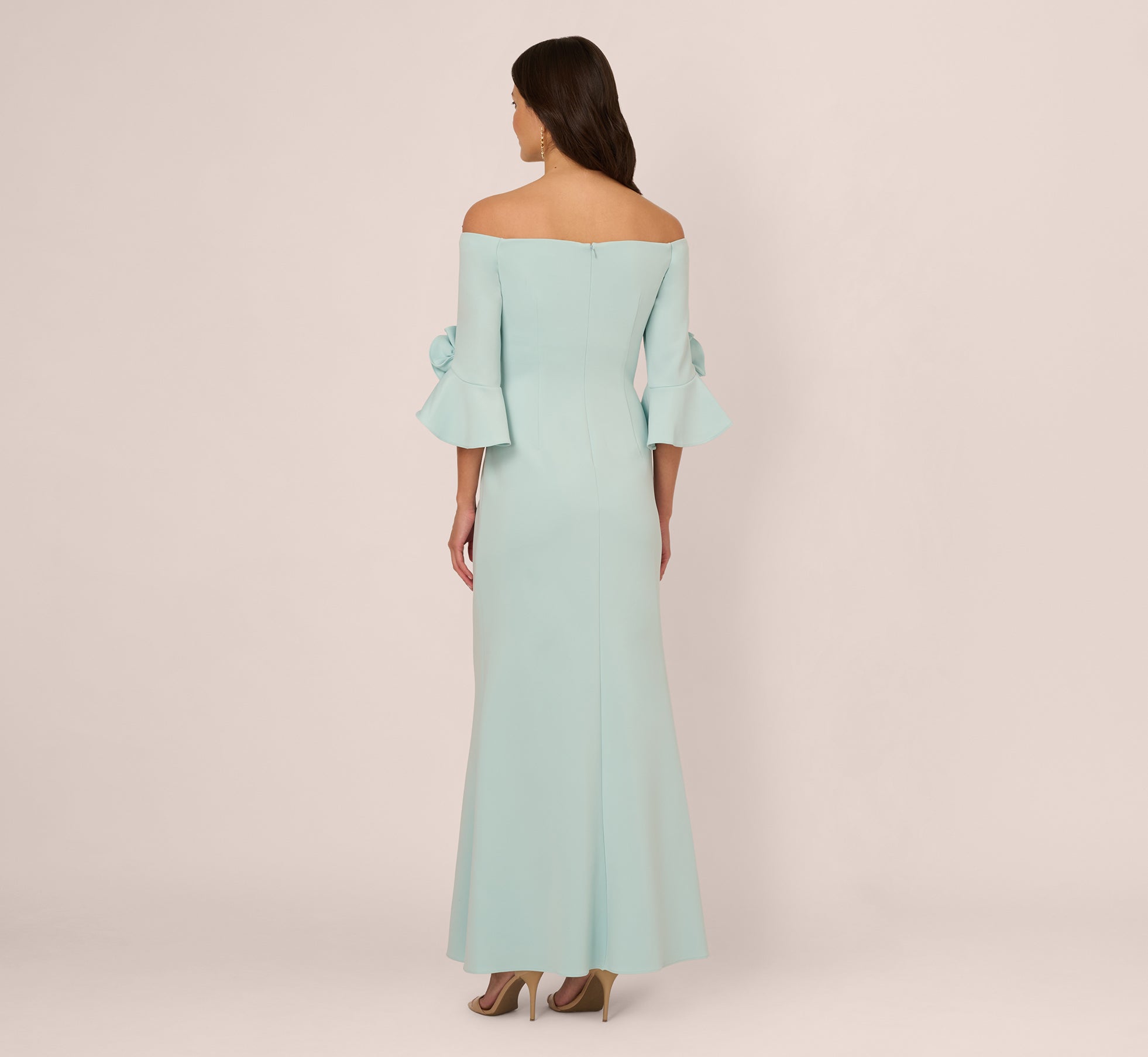 Off Shoulder Bell Sleeve Rosette Gown In Airy Aqua、mySite、solidvoid