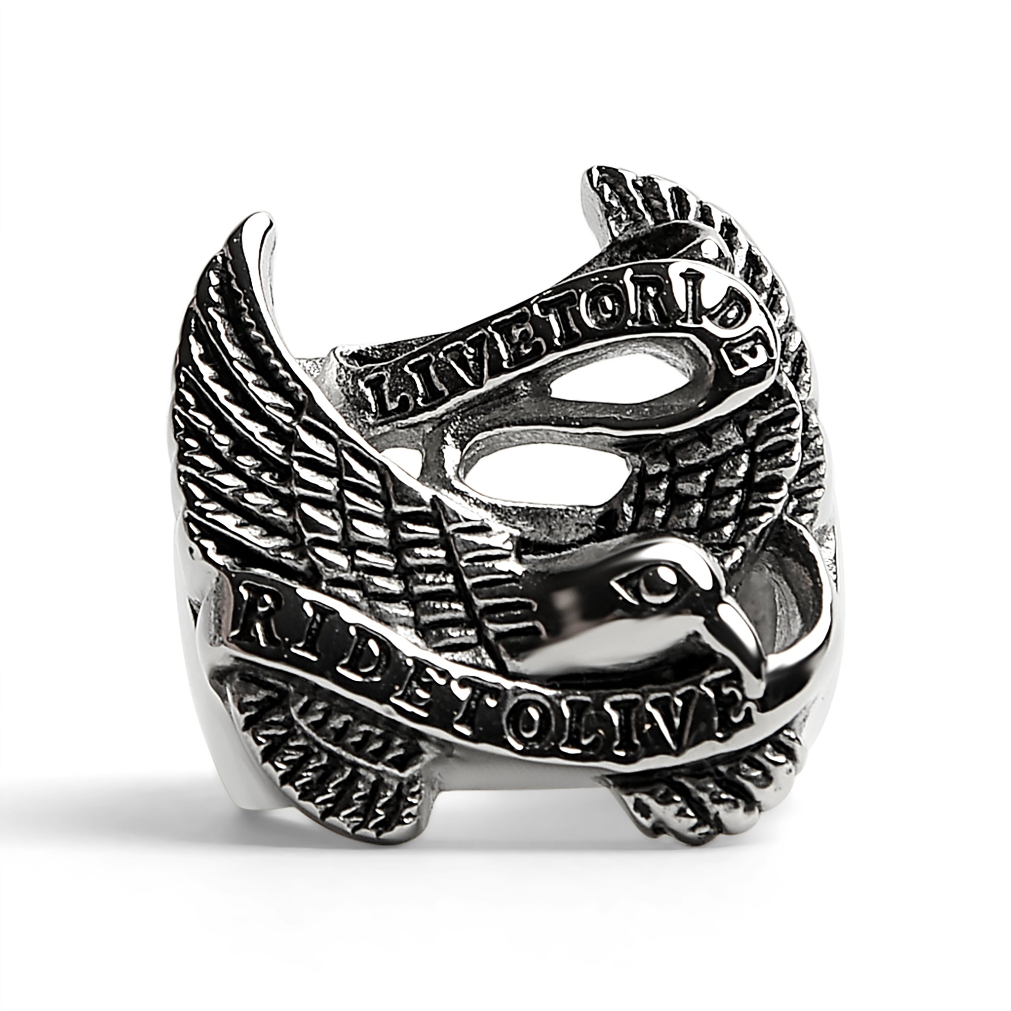 Stainless Steel Live To Ride Ride To Live Eagle Biker Ring / SCR3077、mySite、dreamappss