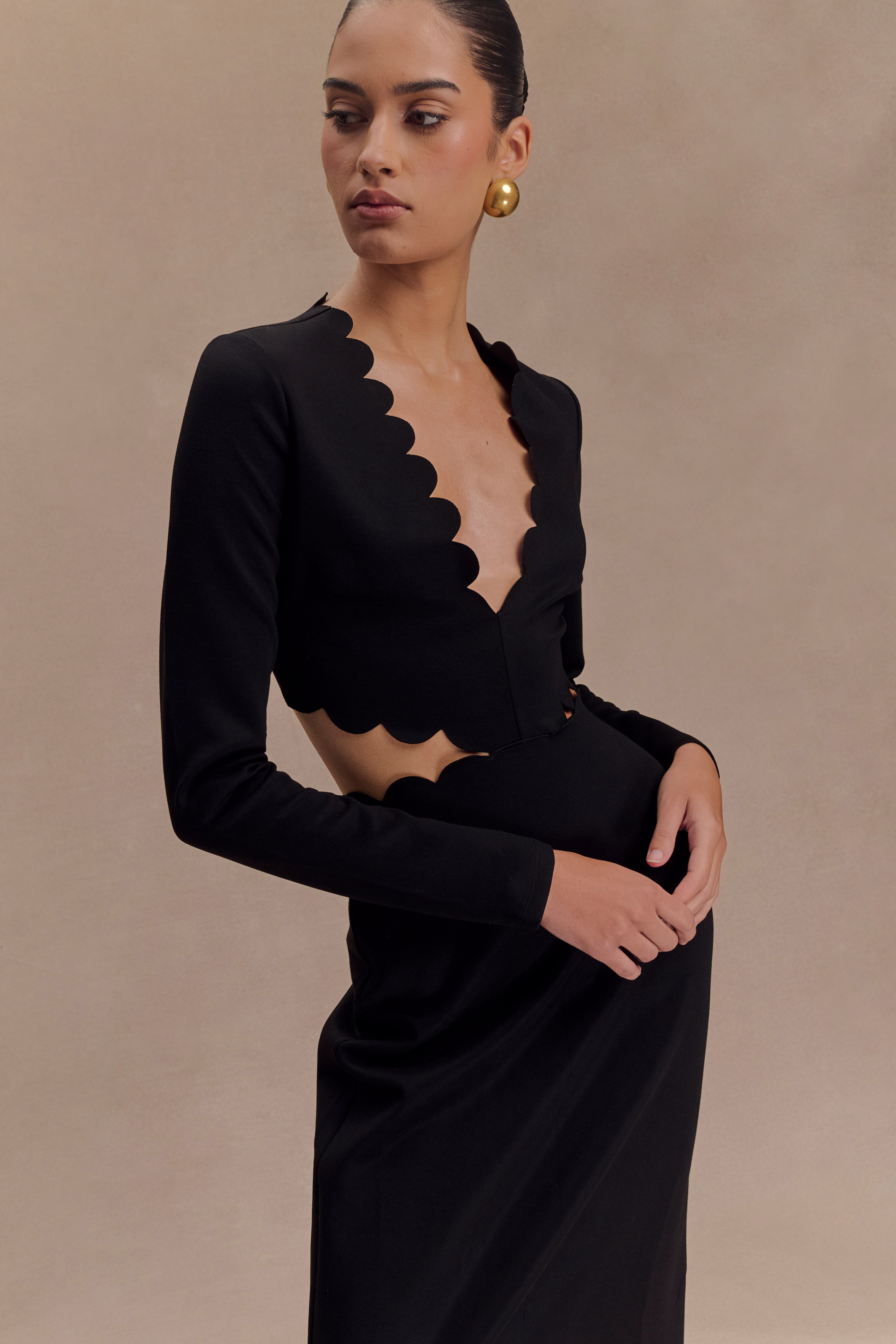 Cynthia Scalloped Halter Maxi Dress - Black、mySite、solidvoid