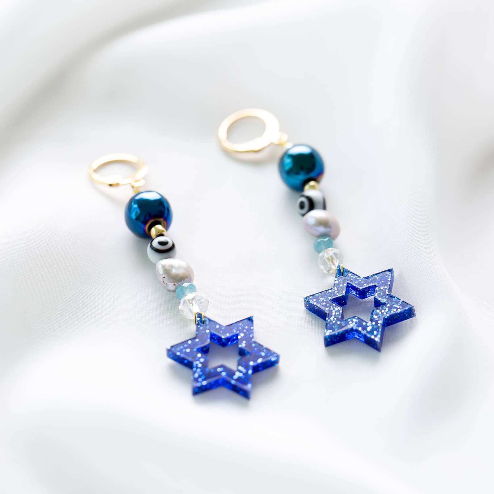 Liron Beaded Magen Earrings - Blue Glitter、mySite、topwebapps
