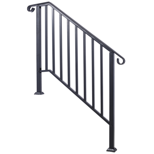 Handrails for Outdoor Steps, Fit 2 or 3 Steps Outdoor Stair Railing, Picket#2 Wrought Iron Handrail, Flexible Porch Railing, Black Transitional Handrails for Concrete Steps or Wooden Stairs、、eastwooduniform