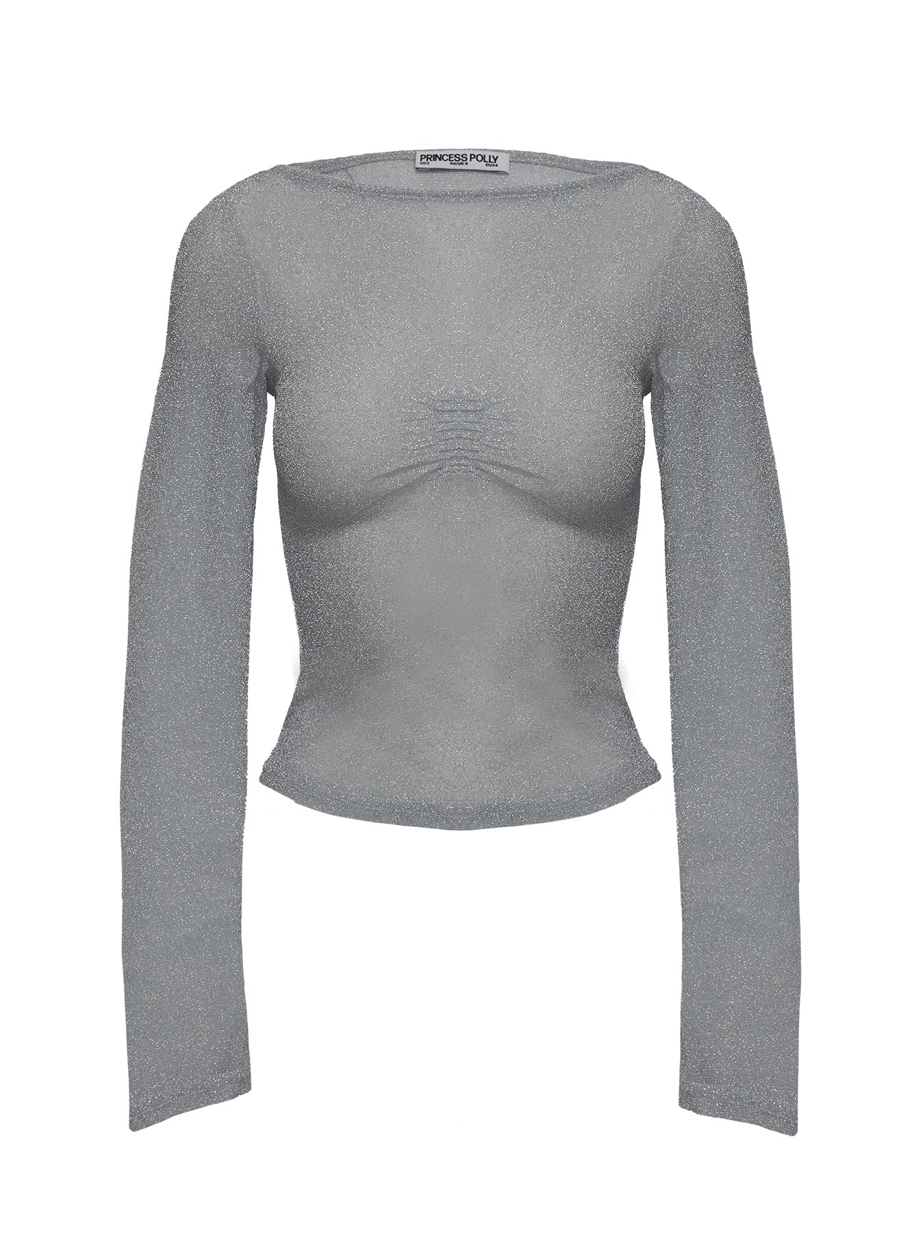Crystal Clear Long Sleeve Mesh Top Silver、mySite、solidvoid