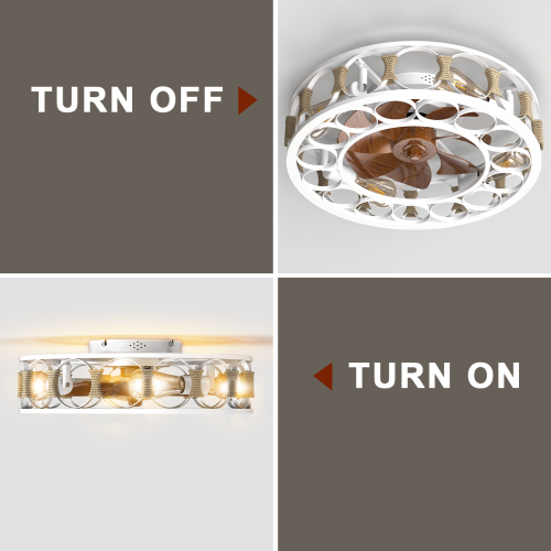 Caged Ceiling Fan with Lights Remote Control, Low Profile Flush Mount Farmhouse Modern Ceiling fans, 6 Speeds Reversible Blades, 5 LED Bulbs Include(Black)、、eastwooduniform