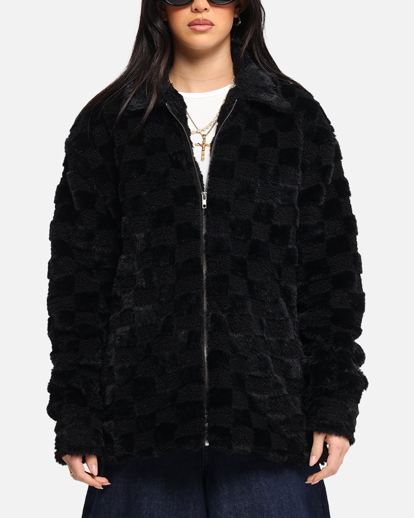 XXIII Checkerboard Fur Jacket Black、mySite、zt4zffjzw