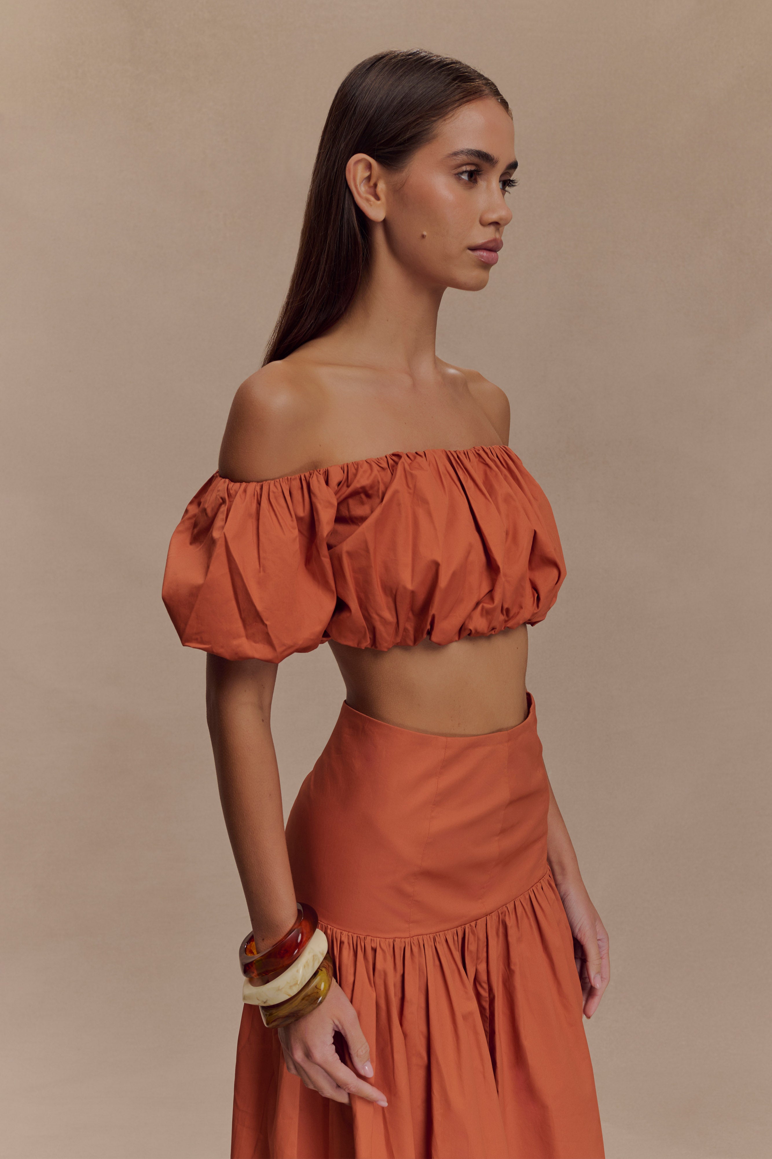 Autumn Off Shoulder Bubble Top - Burnt Orange、mySite、solidvoid
