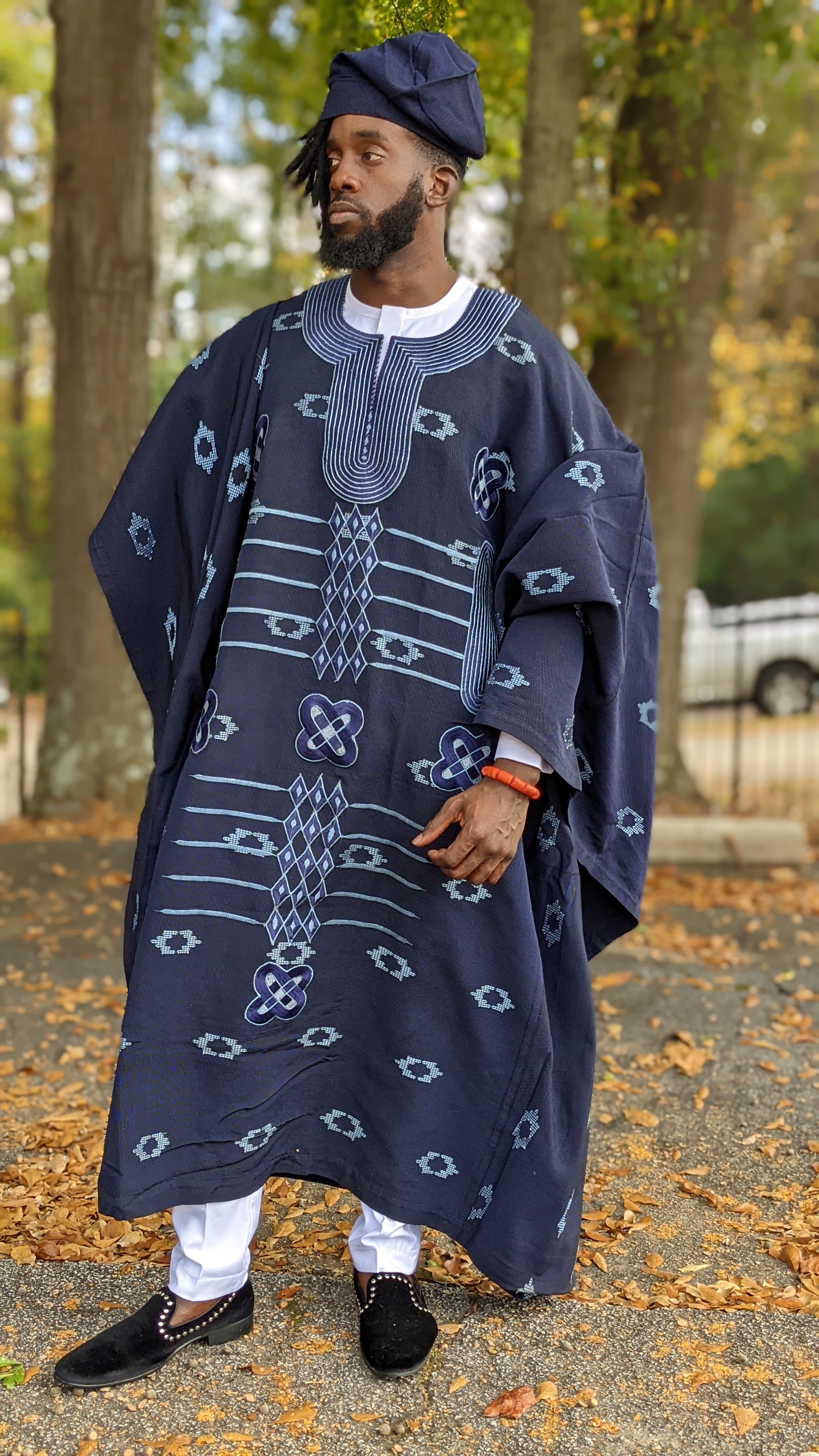 Badejo Navy Blue Aso Oke Agbada Grand boubou Robe - DPANBPB1、mySite、solidvoid